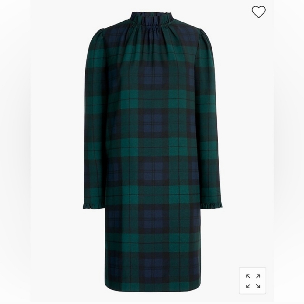 J. Crew Ruffleneck Shift dress Plaid green Christmas 🌲